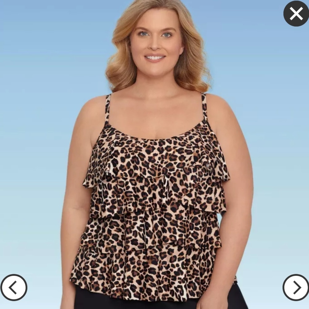 Dreamsuit Size 24W Women's Plus Size Tiered Tankini Top Leopard